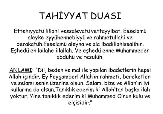 Tahiyyat Duası Okunuşu ve Anlamı